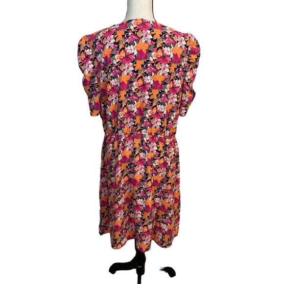 LOFT Floral Midi Dress - Pink, Orange, Black - Picture 2 of 8